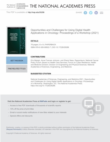 Opportunities and Challenges for Using Digital Health Applications in Oncology