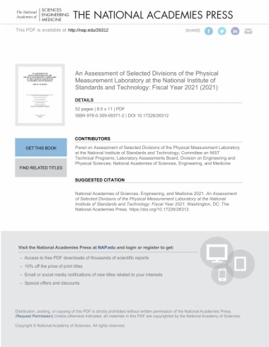 An Assessment of Selected Divisions of the Physical Measurement Laboratory at the National Institute of Standards and Technology