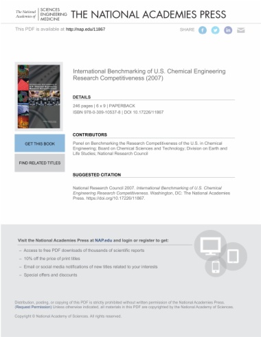 International Benchmarking of U.S. Chemical Engineering Research Competitiveness