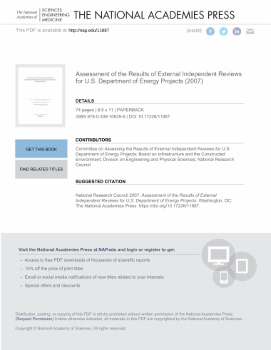 Assessment of the Results of External Independent Reviews for U.S. Department of Energy Projects