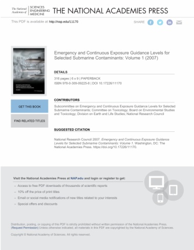 Emergency and Continuous Exposure Guidance Levels for Selected Submarine Contaminants