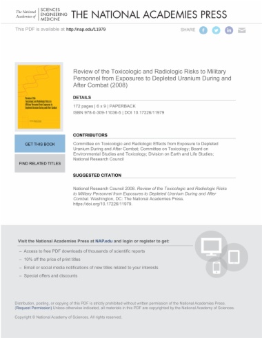 Review of the Toxicologic and Radiologic Risks to Military Personnel from Exposures to Depleted Uranium During and After Combat