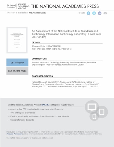 An Assessment of the National Institute of Standards and Technology Information Technology Laboratory