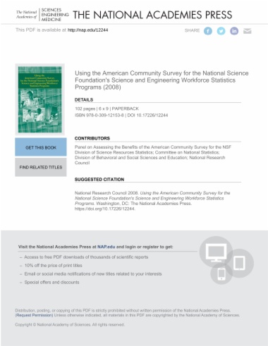 Using the American Community Survey for the National Science Foundation's Science and Engineering Workforce Statistics Programs