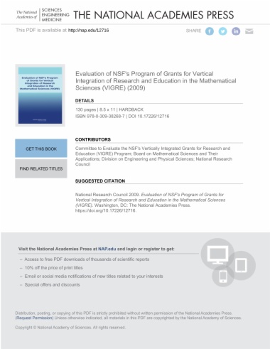 Evaluation of NSF's Program of Grants for Vertical Integration of Research and Education in the Mathematical Sciences (VIGRE)