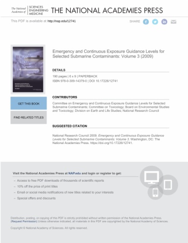 Emergency and Continuous Exposure Guidance Levels for Selected Submarine Contaminants