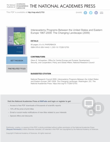 Interacademy Programs Between the United States and Eastern Europe 1967-2009