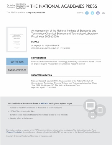 An Assessment of the National Institute of Standards and Technology Chemical Science and Technology Laboratory