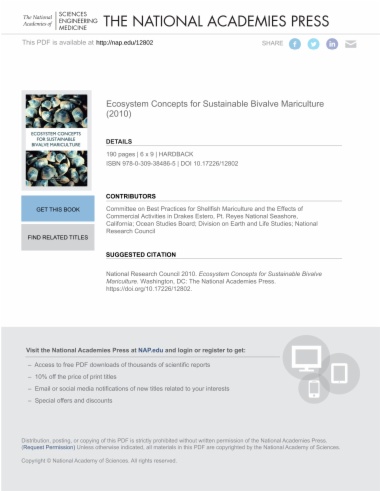 Ecosystem Concepts for Sustainable Bivalve Mariculture