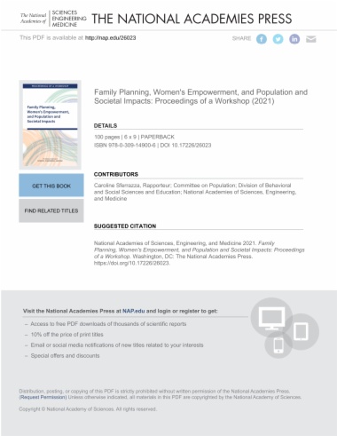 Family Planning, Women's Empowerment, and Population and Societal Impacts