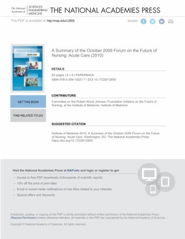 A Summary of the October 2009 Forum on the Future of Nursing