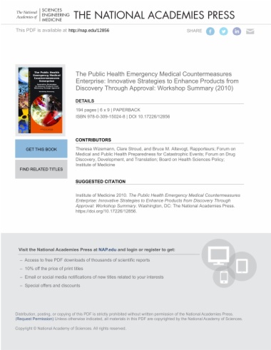 The Public Health Emergency Medical Countermeasures Enterprise