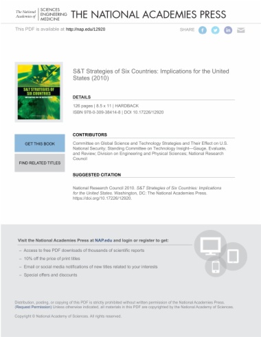 S&T Strategies of Six Countries