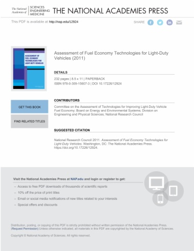 Assessment of Fuel Economy Technologies for Light-Duty Vehicles