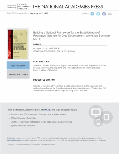 Building a National Framework for the Establishment of Regulatory Science for Drug Development