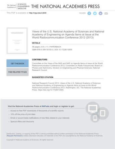 Views of the U.S. National Academy of Sciences and National Academy of Engineering on Agenda Items at Issue at the World Radiocommunication Conference 2012