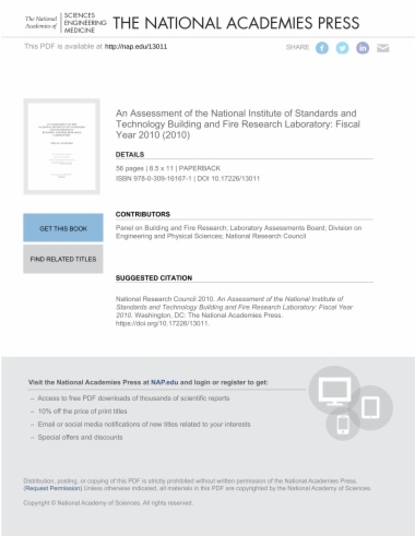 An Assessment of the National Institute of Standards and Technology Building and Fire Research Laboratory