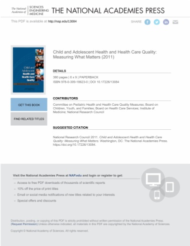 Child and Adolescent Health and Health Care Quality