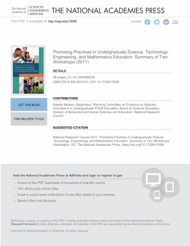 Promising Practices in Undergraduate Science, Technology, Engineering, and Mathematics Education