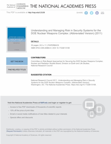 Understanding and Managing Risk in Security Systems for the DOE Nuclear Weapons Complex