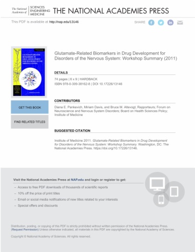 Glutamate-Related Biomarkers in Drug Development for Disorders of the Nervous System