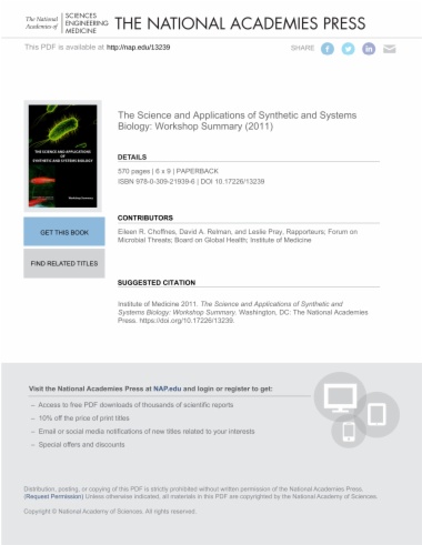 The Science and Applications of Synthetic and Systems Biology