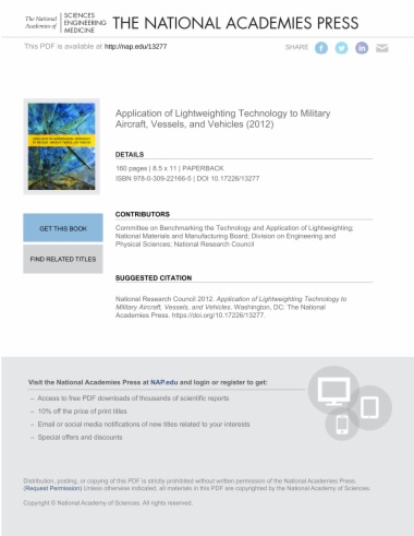 Application of Lightweighting Technology to Military Aircraft, Vessels, and Vehicles