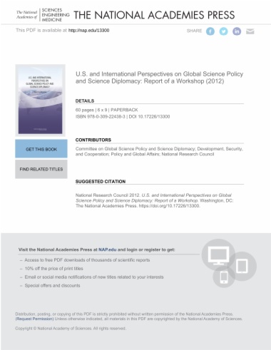 U.S. and International Perspectives on Global Science Policy and Science Diplomacy