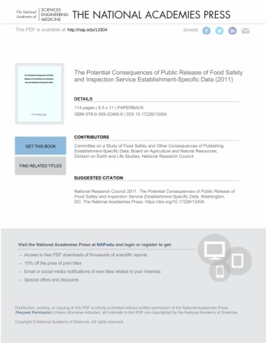 The Potential Consequences of Public Release of Food Safety and Inspection Service Establishment-Specific Data