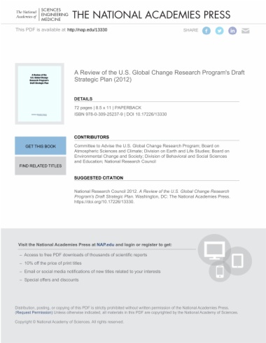 A Review of the U.S. Global Change Research Program's Draft Strategic Plan