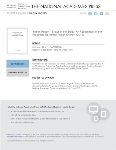 Interim Report—Status of the Study "An Assessment of the Prospects for Inertial Fusion Energy"