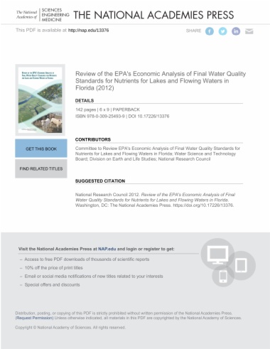 Review of the EPA's Economic Analysis of Final Water Quality Standards for Nutrients for Lakes and Flowing Waters in Florida