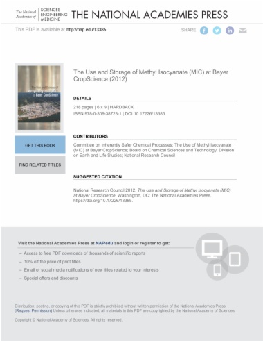 The Use and Storage of Methyl Isocyanate (MIC) at Bayer CropScience