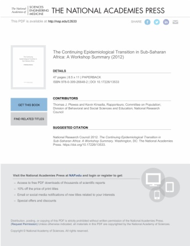 The Continuing Epidemiological Transition in Sub-Saharan Africa