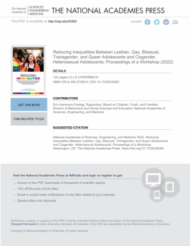 Reducing Inequalities Between Lesbian, Gay, Bisexual, Transgender, and Queer Adolescents and Cisgender, Heterosexual Adolescents