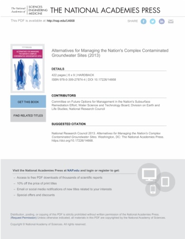 Alternatives for Managing the Nation's Complex Contaminated Groundwater Sites