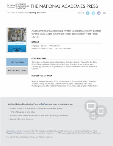 Assessment of Supercritical Water Oxidation System Testing for the Blue Grass Chemical Agent Destruction Pilot Plant