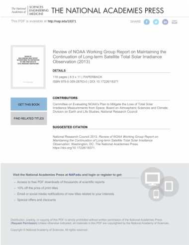 Review of NOAA Working Group Report on Maintaining the Continuation of Long-term Satellite Total Solar Irradiance Observation