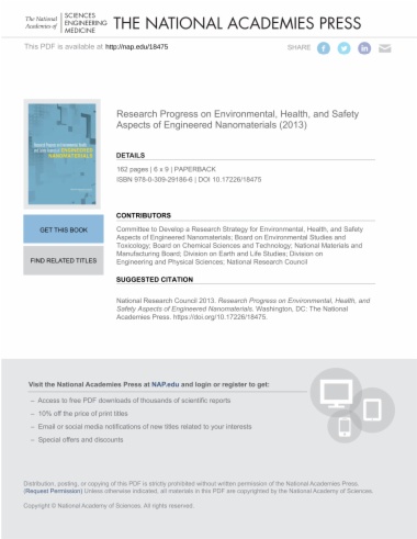 Research Progress on Environmental, Health, and Safety Aspects of Engineered Nanomaterials