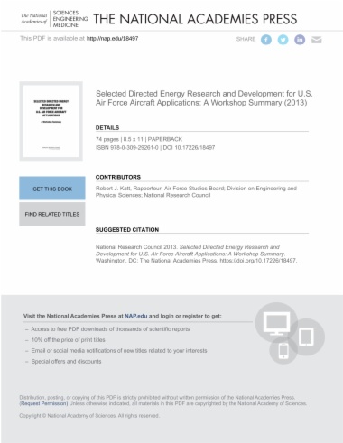 Selected Directed Energy Research and Development for U.S. Air Force Aircraft Applications