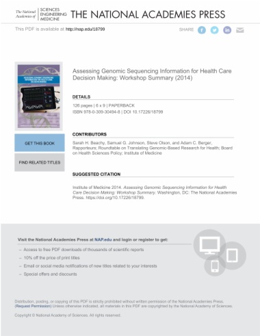 Assessing Genomic Sequencing Information for Health Care Decision Making