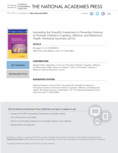 Harvesting the Scientific Investment in Prevention Science to Promote Children's Cognitive, Affective, and Behavioral Health