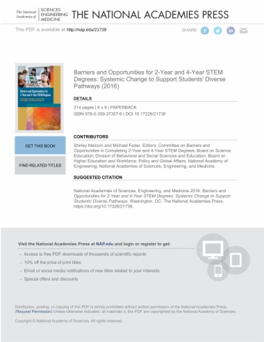 Barriers and Opportunities for 2-Year and 4-Year STEM Degrees