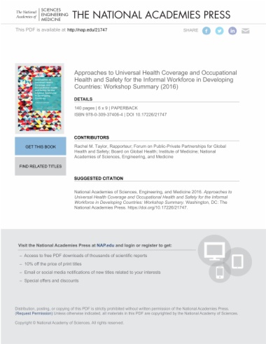 Approaches to Universal Health Coverage and Occupational Health and Safety for the Informal Workforce in Developing Countries