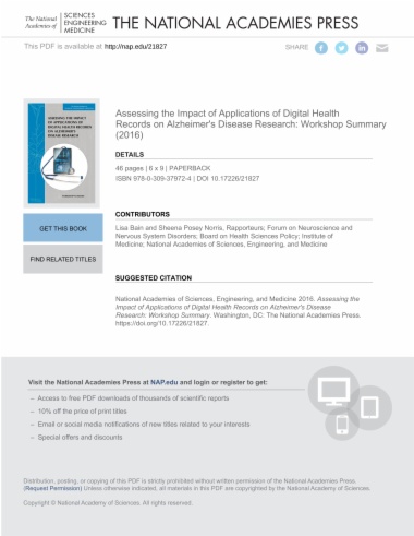 Assessing the Impact of Applications of Digital Health Records on Alzheimer's Disease Research