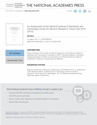 An Assessment of the National Institute of Standards and Technology Center for Neutron Research