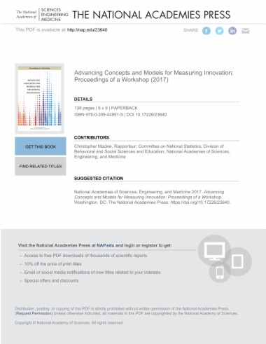 Advancing Concepts and Models for Measuring Innovation