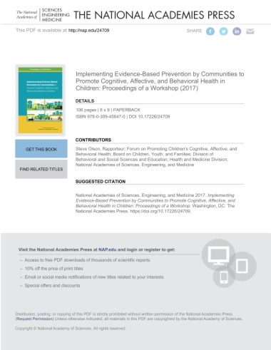 Implementing Evidence-Based Prevention by Communities to Promote Cognitive, Affective, and Behavioral Health in Children