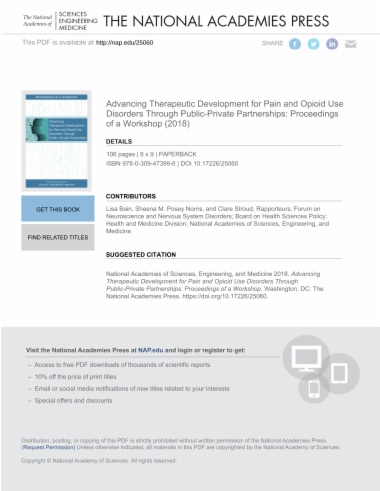 Advancing Therapeutic Development for Pain and Opioid Use Disorders Through Public-Private Partnerships