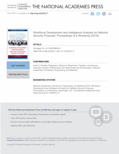 Workforce Development and Intelligence Analysis for National Security Purposes